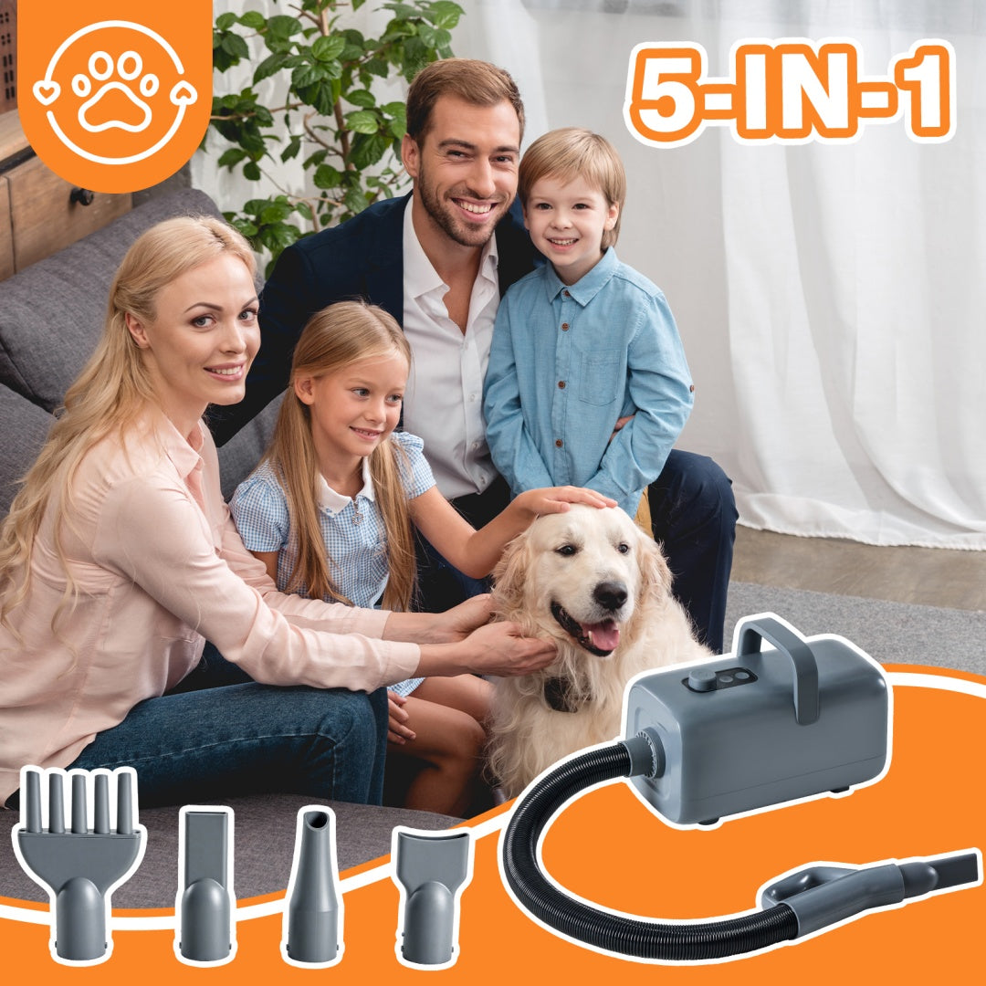Professional Pet Blow Dryer 1550W - Quiet, Fast Drying with 4 Nozzles