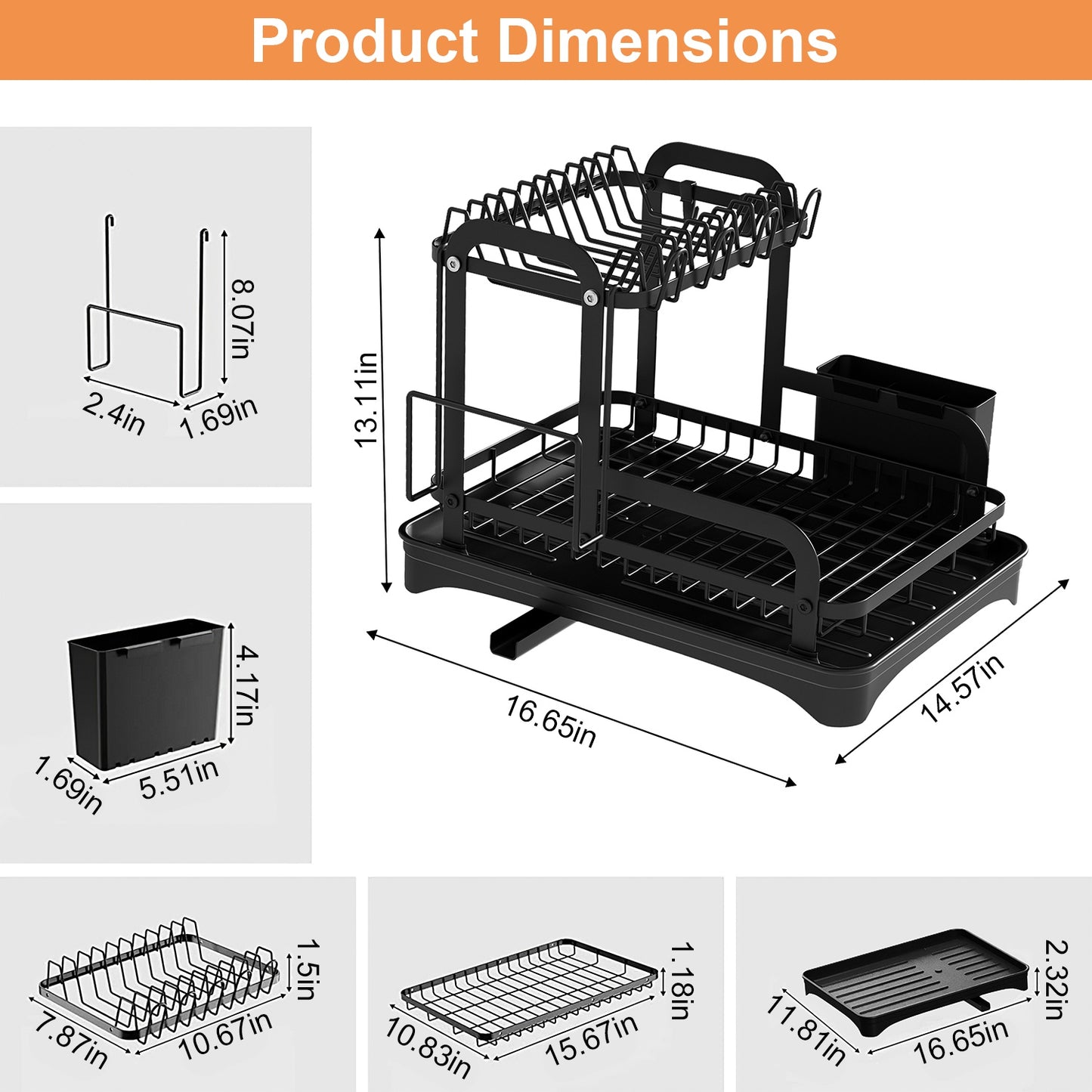 2-Tier Dish Drying Rack with Drainboard - Complete Kitchen Organizer Set