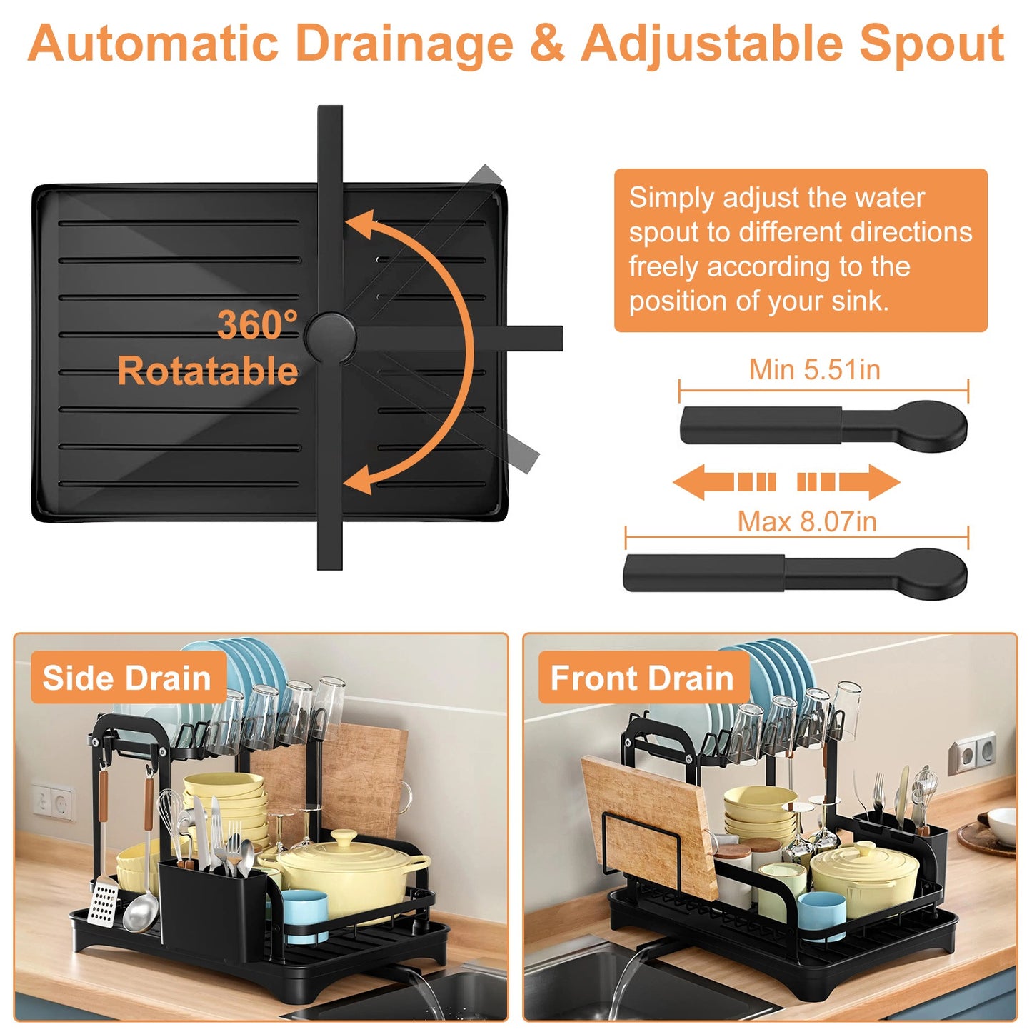 2-Tier Dish Drying Rack with Drainboard - Complete Kitchen Organizer Set