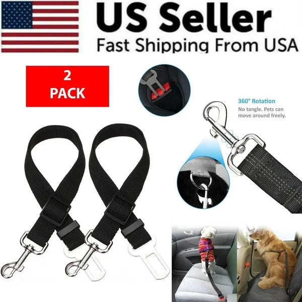 2-Pack Pet Car Safety Seatbelt - Adjustable Dog Cat Harness Seat Belt