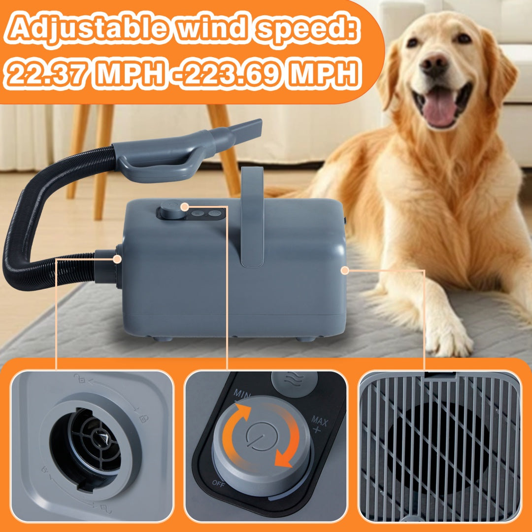Professional Pet Blow Dryer 1550W - Quiet, Fast Drying with 4 Nozzles