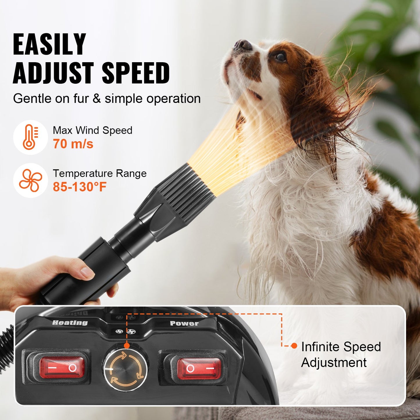 Professional Dog Blow Dryer 2800W - 4 Nozzles & Adjustable Speed