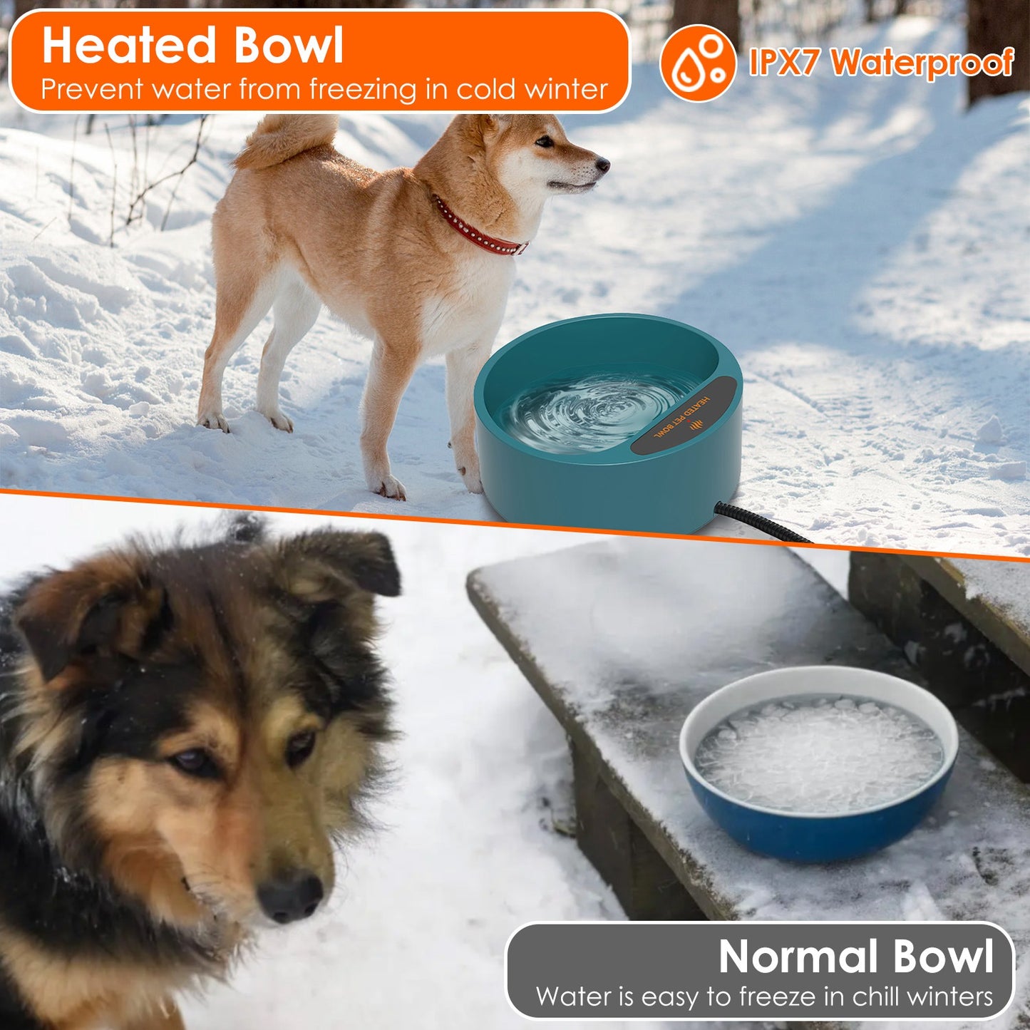 Heated Pet Water Bowl 74.4OZ - IP67 Waterproof for Dogs, Cats & Rabbits