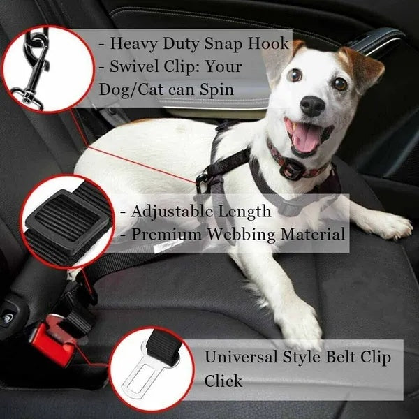 2-Pack Pet Car Safety Seatbelt - Adjustable Dog Cat Harness Seat Belt