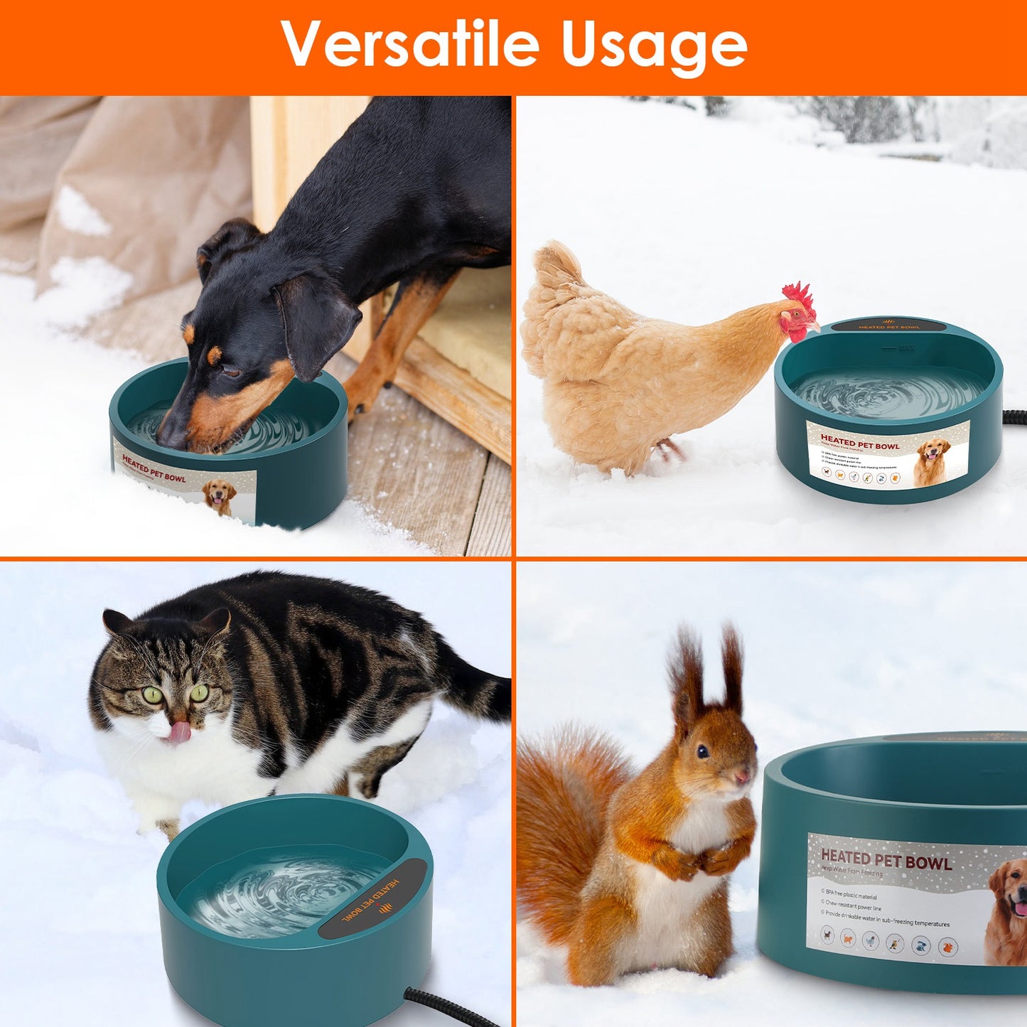 Heated Pet Water Bowl 74.4OZ - IP67 Waterproof for Dogs, Cats & Rabbits